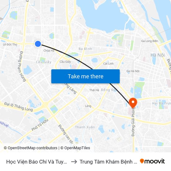 Học Viện Báo Chí Và Tuyên Truyền - 36 Xuân Thủy to Trung Tâm Khám Bệnh Và Điều Trị Trong Ngày map