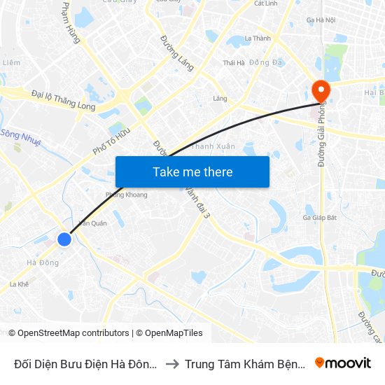 Đối Diện Bưu Điện Hà Đông(15 Quang Trung Hà Đông) to Trung Tâm Khám Bệnh Và Điều Trị Trong Ngày map