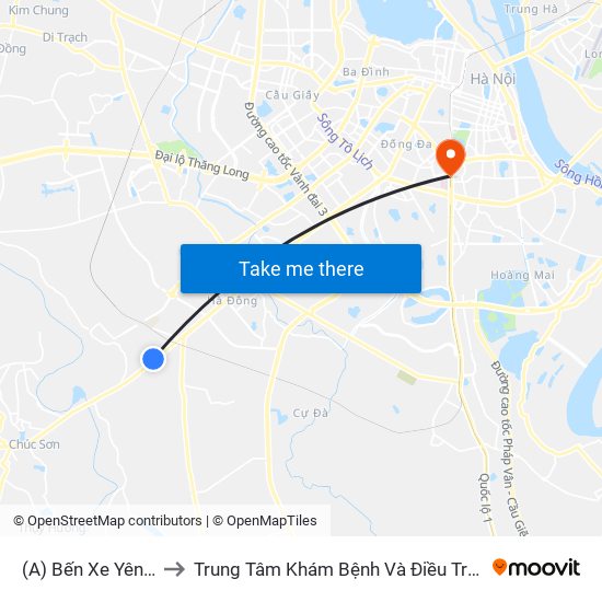 (A) Bến Xe Yên Nghĩa to Trung Tâm Khám Bệnh Và Điều Trị Trong Ngày map