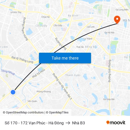 Số 170 - 172 Vạn Phúc - Hà Đông to Nhà B3 map