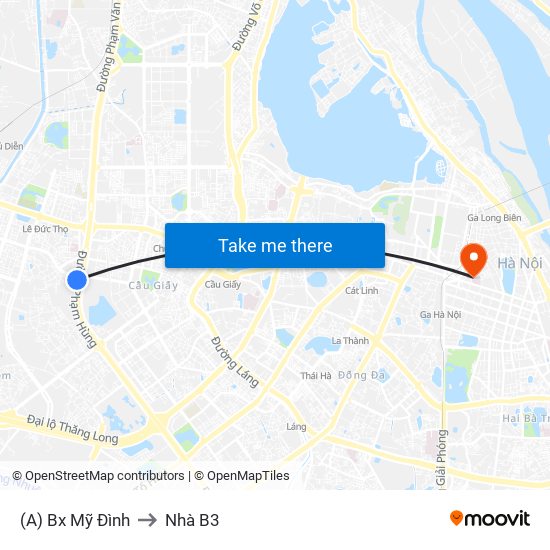 (A) Bx Mỹ Đình to Nhà B3 map