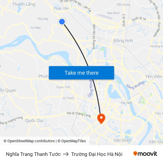 Nghĩa Trang Thanh Tước to Trường Đại Học Hà Nội map