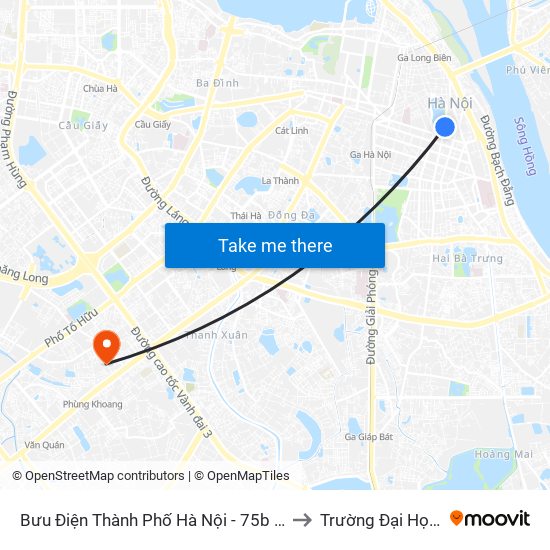 Bưu Điện Thành Phố Hà Nội - 75b Đinh Tiên Hoàng to Trường Đại Học Hà Nội map