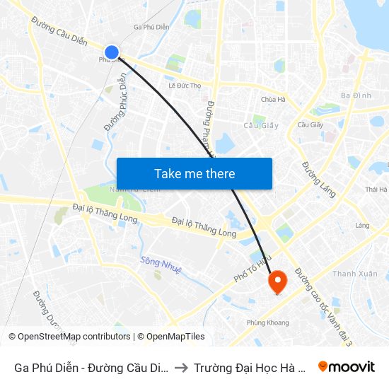 Ga Phú Diễn - Đường Cầu Diễn to Trường Đại Học Hà Nội map