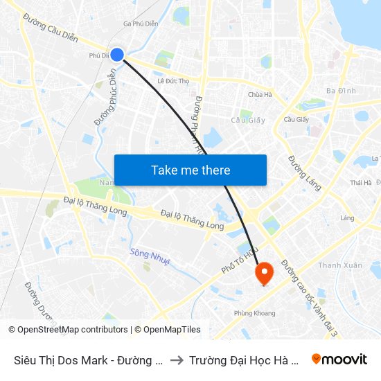 Siêu Thị Dos Mark - Đường 32 to Trường Đại Học Hà Nội map