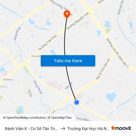 Bệnh Viện K - Cơ Sở Tân Triều to Trường Đại Học Hà Nội map