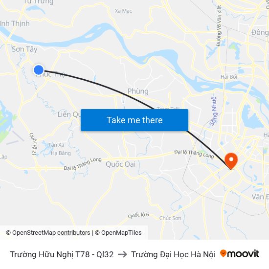 Trường Hữu Nghị T78 - Ql32 to Trường Đại Học Hà Nội map