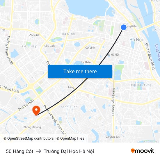 50 Hàng Cót to Trường Đại Học Hà Nội map