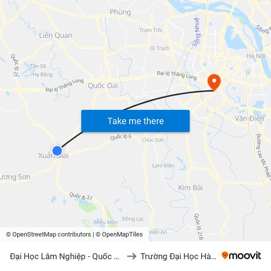 Đại Học Lâm Nghiệp - Quốc Lộ 21 to Trường Đại Học Hà Nội map