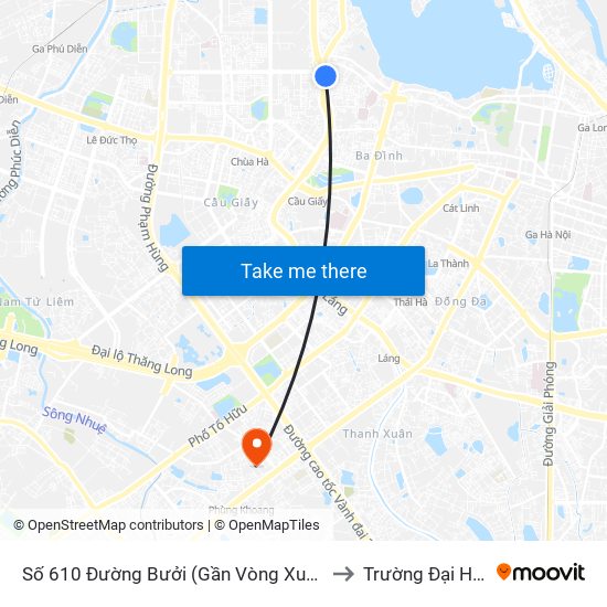 Số 610 Đường Bưởi (Gần Vòng Xuyến Hoàng Quốc Việt) to Trường Đại Học Hà Nội map