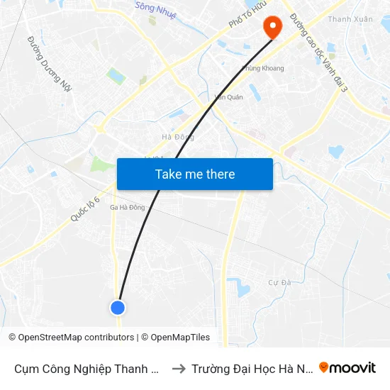 Cụm Công Nghiệp Thanh Oai to Trường Đại Học Hà Nội map