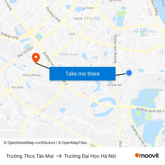 Trường Thcs Tân Mai to Trường Đại Học Hà Nội map