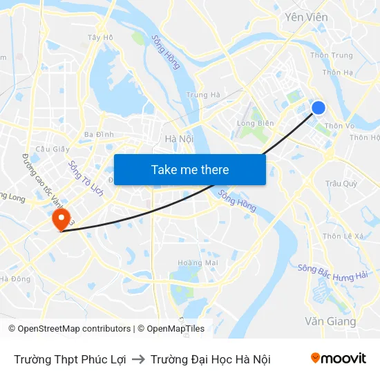 Trường Thpt Phúc Lợi to Trường Đại Học Hà Nội map