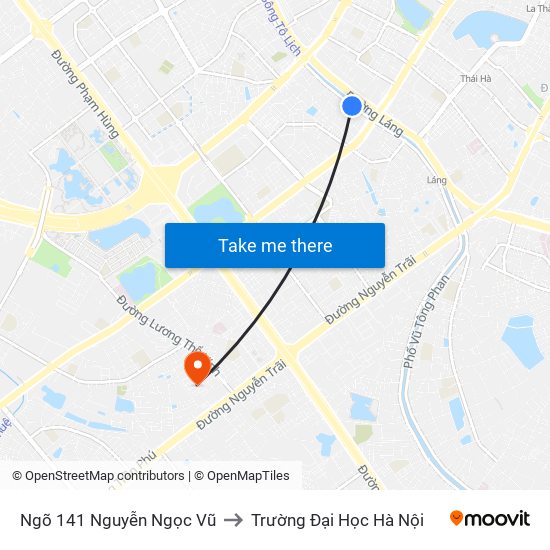 Ngõ 141 Nguyễn Ngọc Vũ to Trường Đại Học Hà Nội map