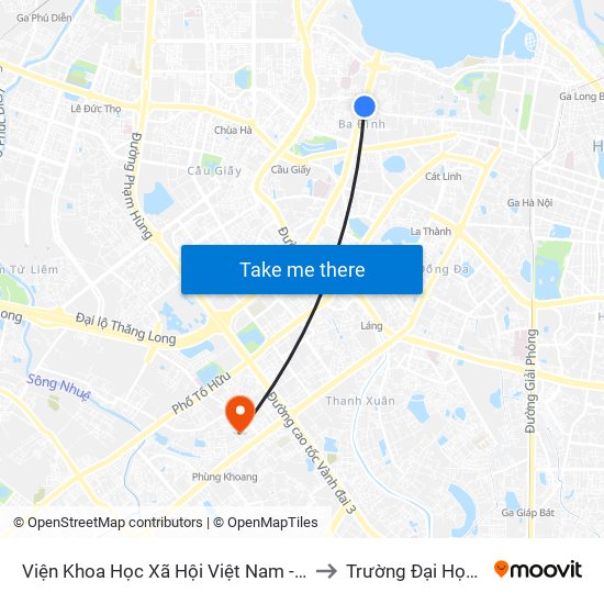 Viện Khoa Học Xã Hội Việt Nam - Số 1 Liễu Giai to Trường Đại Học Hà Nội map