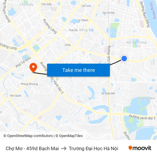 Chợ Mơ - 459d Bạch Mai to Trường Đại Học Hà Nội map