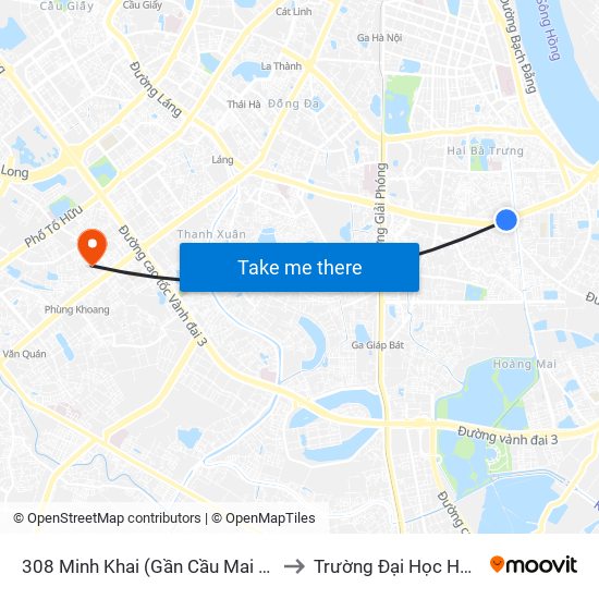 308 Minh Khai (Gần Cầu Mai Động) to Trường Đại Học Hà Nội map