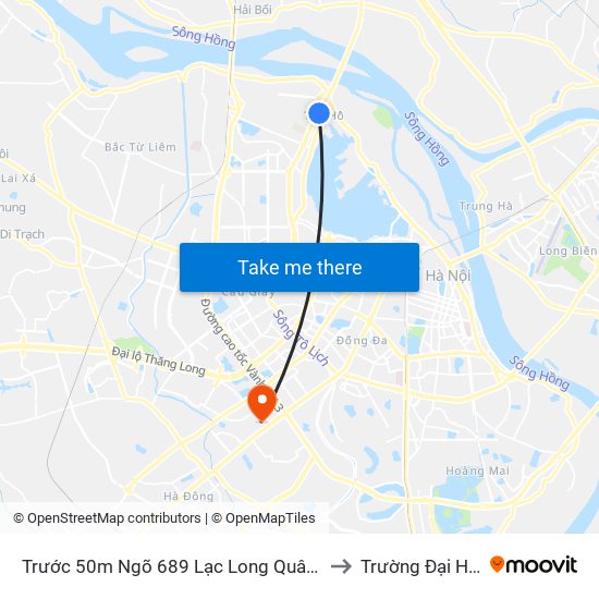 Trước 50m Ngõ 689 Lạc Long Quân - Đường Võ Chí Công to Trường Đại Học Hà Nội map