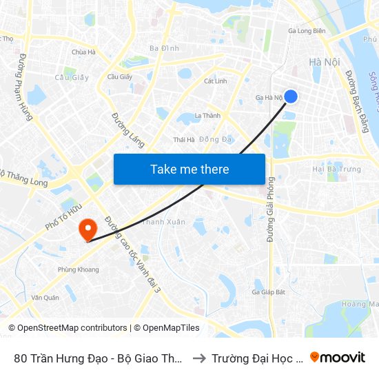 80 Trần Hưng Đạo - Bộ Giao Thông Vận Tải to Trường Đại Học Hà Nội map