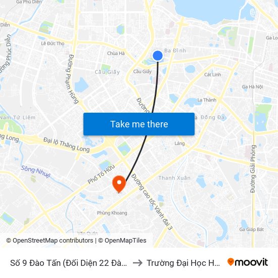 Số 9 Đào Tấn (Đối Diện 22 Đào Tấn) to Trường Đại Học Hà Nội map