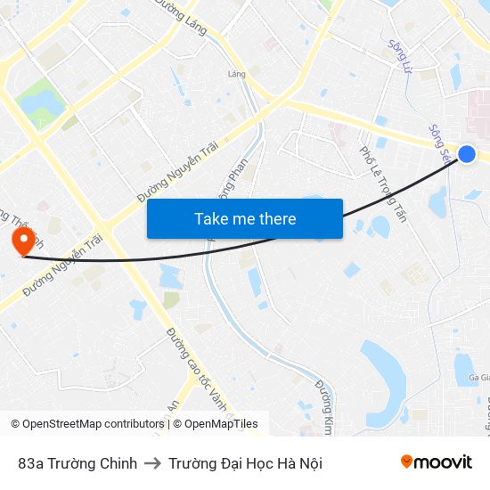 83a Trường Chinh to Trường Đại Học Hà Nội map