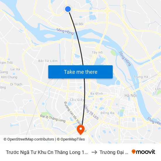 Trước Ngã Tư Khu Cn Thăng Long 100m (Chiều Nội Bài - Hà Nội) to Trường Đại Học Hà Nội map