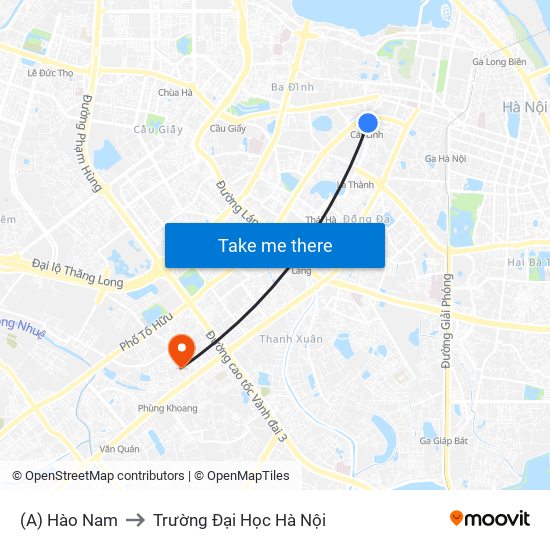 (A) Hào Nam to Trường Đại Học Hà Nội map