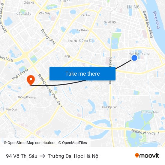 94 Võ Thị Sáu to Trường Đại Học Hà Nội map