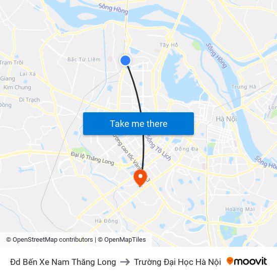 Đd Bến Xe Nam Thăng Long to Trường Đại Học Hà Nội map