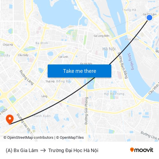 (A) Bx Gia Lâm to Trường Đại Học Hà Nội map