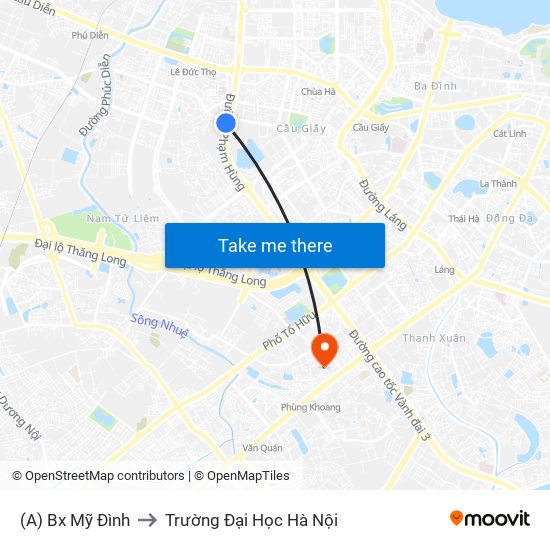 (A) Bx Mỹ Đình to Trường Đại Học Hà Nội map