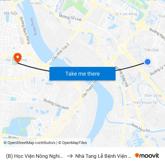 (B) Học Viện Nông Nghiệp Việt Nam to Nhà Tang Lễ Bệnh Viện Thanh Nhàn map