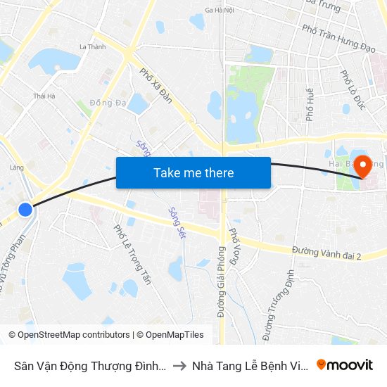 Sân Vận Động Thượng Đình - 129 Nguyễn Trãi to Nhà Tang Lễ Bệnh Viện Thanh Nhàn map