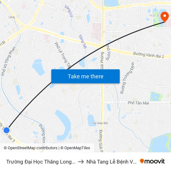 Trường Đại Học Thăng Long - Nghiêm Xuân Yêm to Nhà Tang Lễ Bệnh Viện Thanh Nhàn map