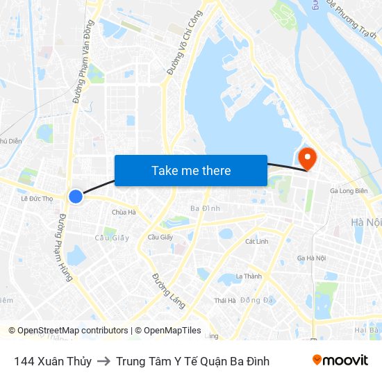 144 Xuân Thủy to Trung Tâm Y Tế Quận Ba Đình map