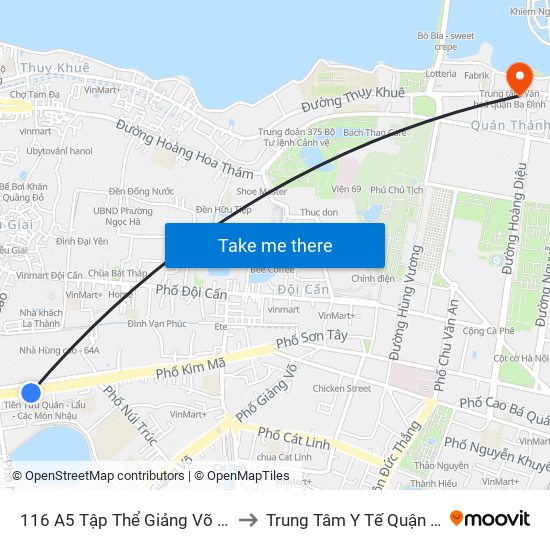 116 A5 Tập Thể Giảng Võ - Kim Mã to Trung Tâm Y Tế Quận Ba Đình map