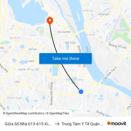 Giữa Số Nhà 613-615 Kim Ngưu to Trung Tâm Y Tế Quận Ba Đình map