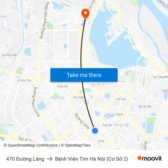 470 Đường Láng to Bệnh Viện Tim Hà Nội (Cơ Sở 2) map