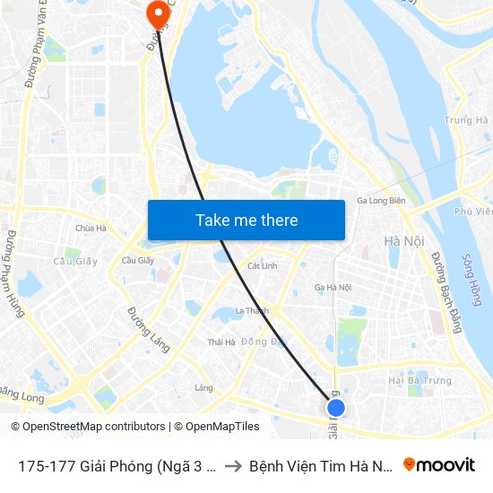 175-177 Giải Phóng (Ngã 3 Lê Thanh Nghị) to Bệnh Viện Tim Hà Nội (Cơ Sở 2) map