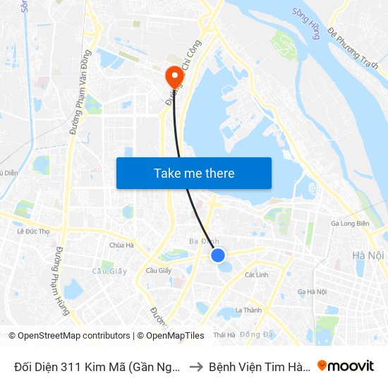 Đối Diện 311 Kim Mã (Gần Ngã 4 Kim Mã - Vạn Bảo) to Bệnh Viện Tim Hà Nội (Cơ Sở 2) map