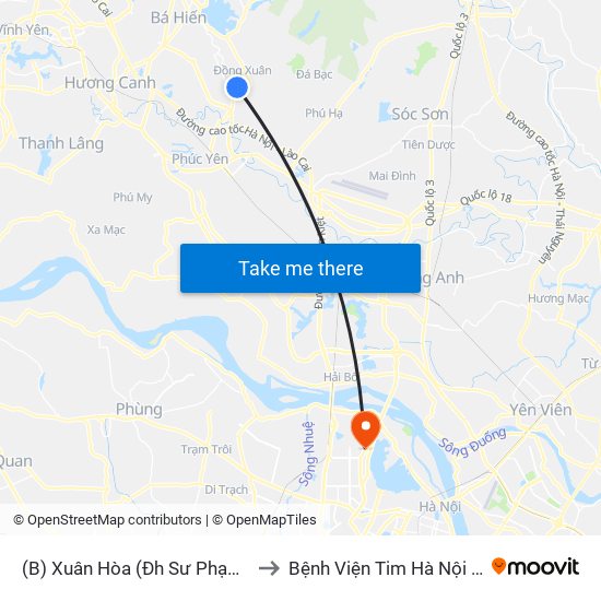 (B) Xuân Hòa (Đh Sư Phạm Hà Nội 2) to Bệnh Viện Tim Hà Nội (Cơ Sở 2) map