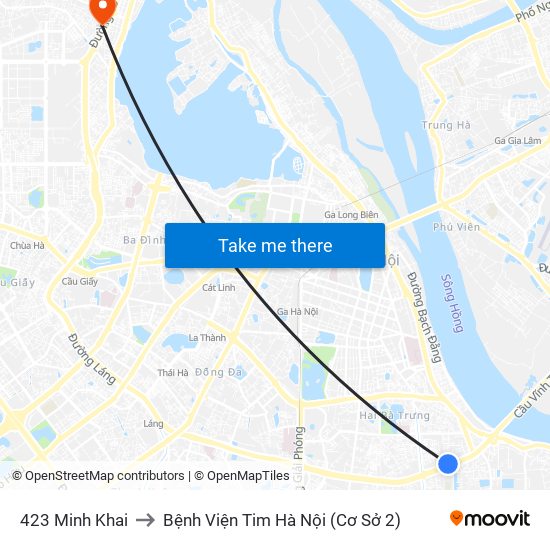 423 Minh Khai to Bệnh Viện Tim Hà Nội (Cơ Sở 2) map