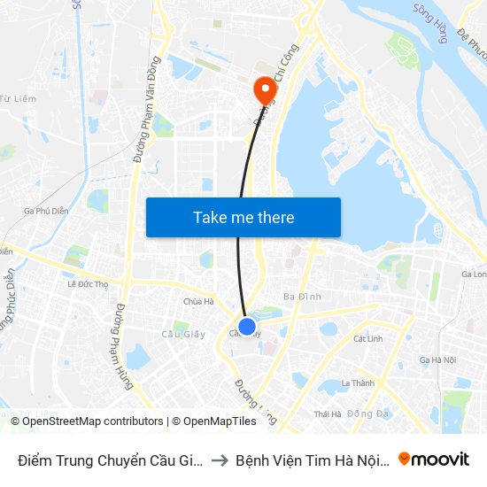 Điểm Trung Chuyển Cầu Giấy - Gtvt 02 to Bệnh Viện Tim Hà Nội (Cơ Sở 2) map