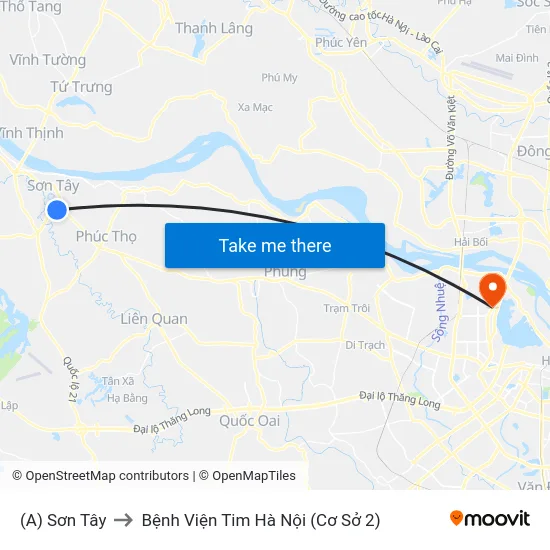 (A) Sơn Tây to Bệnh Viện Tim Hà Nội (Cơ Sở 2) map