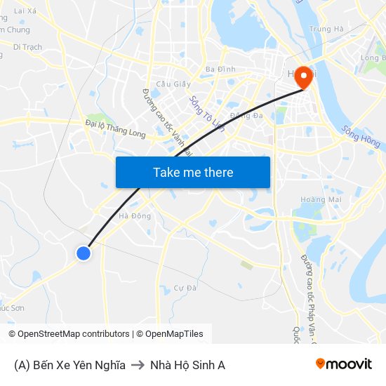 (A) Bến Xe Yên Nghĩa to Nhà Hộ Sinh A map