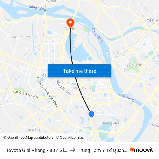 Toyota Giải Phóng - 807 Giải Phóng to Trung Tâm Y Tế Quận Tây Hồ map