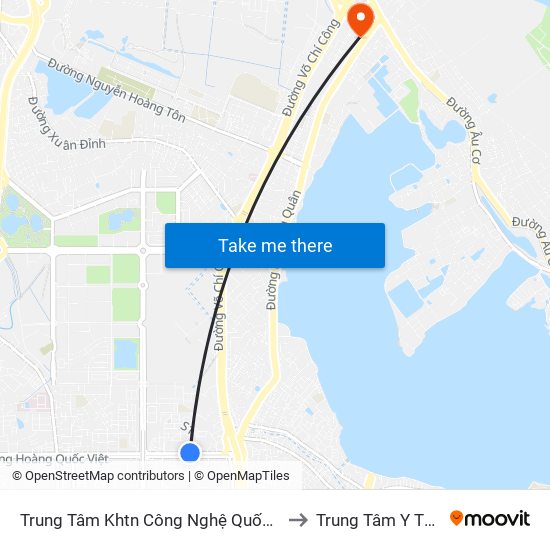 Trung Tâm Khtn Công Nghệ Quốc Gia - 18 Hoàng Quốc Việt to Trung Tâm Y Tế Quận Tây Hồ map