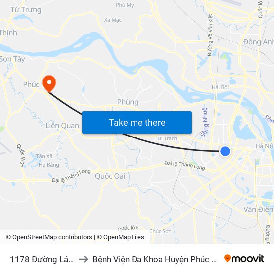 1178 Đường Láng to Bệnh Viện Đa Khoa Huyện Phúc Thọ map