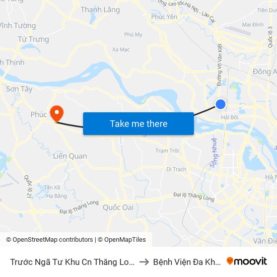 Trước Ngã Tư Khu Cn Thăng Long 100m (Chiều Nội Bài - Hà Nội) to Bệnh Viện Đa Khoa Huyện Phúc Thọ map