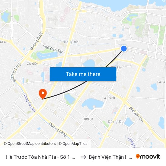 Hè Trước Tòa Nhà Pta - Số 1 Kim Mã to Bệnh Viện Thận Hà Nội map